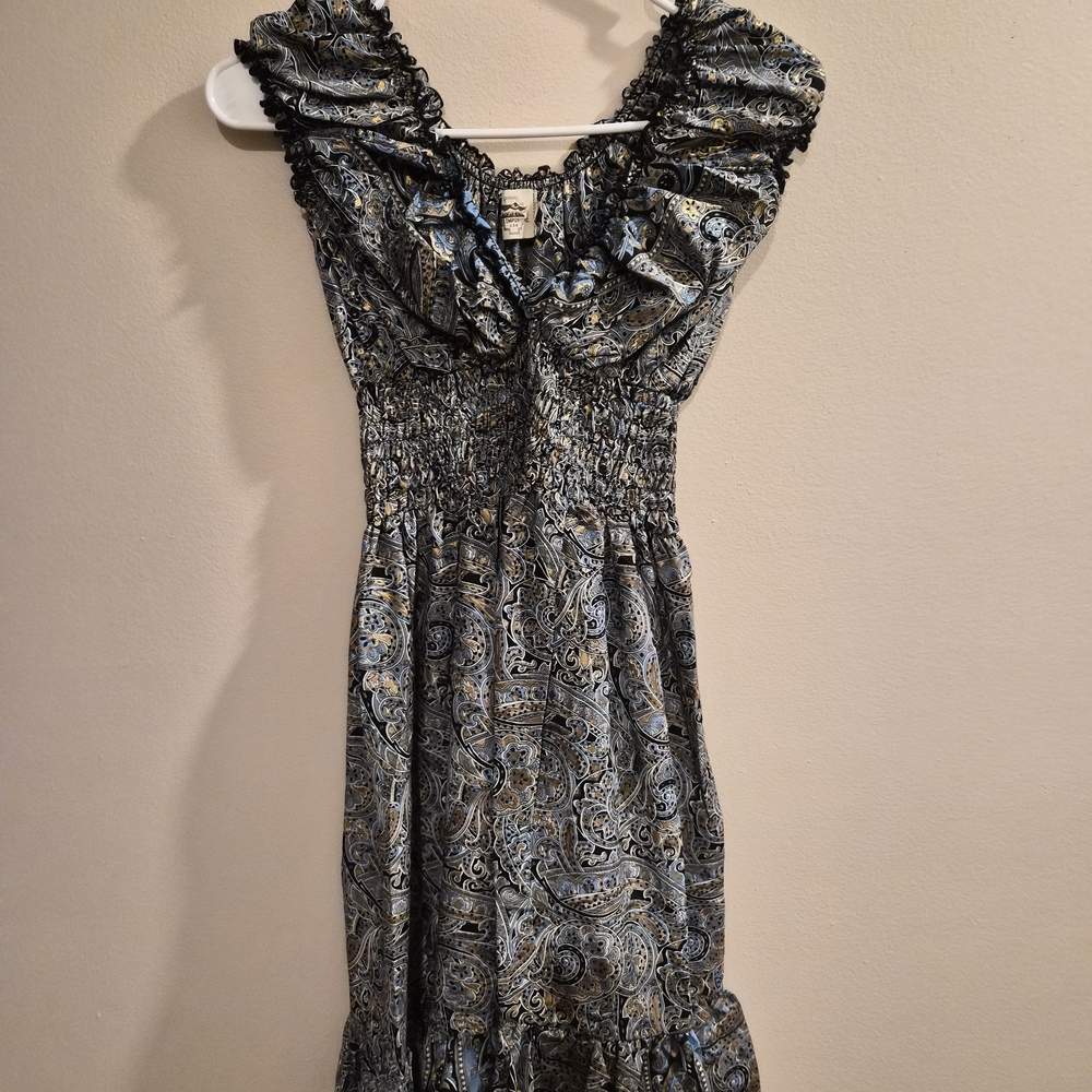 Womens Blue Paisley Smocked Midi Dress